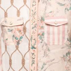 Pre Owned Zimmermann Light Pink Mixed Printed Ramie Shirt M