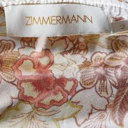 Pre Owned Zimmermann White Floral Printed Silk High Low Hem Mini Skirt S