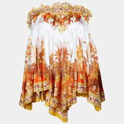 Pre Owned Zimmermann White Floral Printed Silk High Low Hem Mini Skirt S