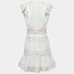 Pre Owned Zimmermann White Cotton & Lace Ruffled Mini Dress S