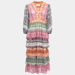Zimmermann Multicolor Paisley Cotton Blend Tiered Maxi Dress L