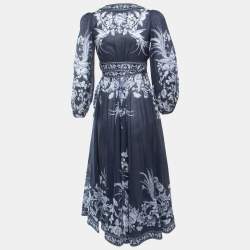 Pre Owned Zimmermann Blue Printed Cotton Wrap Dress S