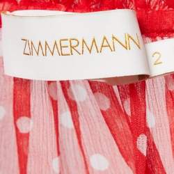 Pre Owned Zimmermann Red Polka Dotted Silk Chiffon Full Sleeve Midi Dress M