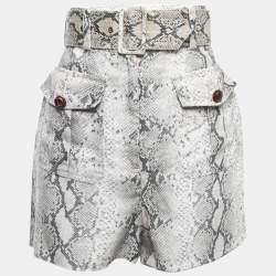 Zimmermann Grey/White Snake Printed Linen Belted High Waist Shorts M