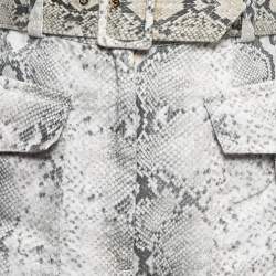 Zimmermann Grey/White Snake Printed Linen Belted High Waist Shorts M