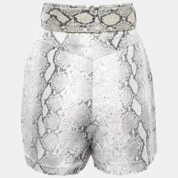 Zimmermann Grey/White Snake Printed Linen Belted High Waist Shorts M