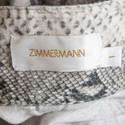 Zimmermann Grey/White Snake Printed Linen Belted High Waist Shorts M