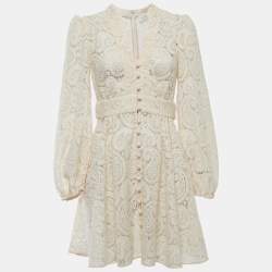 Zimmermann Off-White Patterned Knit Button Front V-Neck Mini Dress M