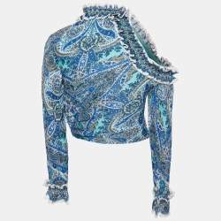 Pre Owned Zimmermann Blue Plisse Moncur Ruffle Neck Crop Top M