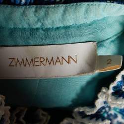 Pre Owned Zimmermann Blue Plisse Moncur Ruffle Neck Crop Top M