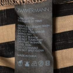 Pre Owned Zimmermann Brown/Black Striped Cotton Plunge Neck Maxi Dress M