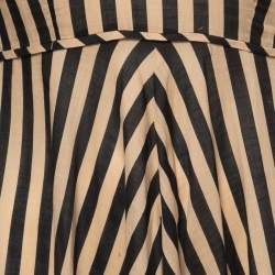 Pre Owned Zimmermann Brown/Black Striped Cotton Plunge Neck Maxi Dress M