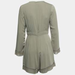 Pre Owned Zimmermann Olive Green Crepe Chiffon Trimmed Long Sleeve Playsuit M