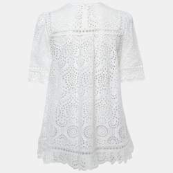 Pre Owned Zimmermann White Eyelet Cotton Top S