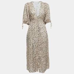 Zimmermann Beige Print Linen Button Front Midi Dress S