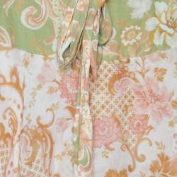 Pre Owned Zimmermann Multicolor Floral Printed Cotton & Silk Ruffled Postcard Belted Midi Skirt S