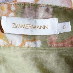 Pre Owned Zimmermann Multicolor Floral Printed Cotton & Silk Ruffled Postcard Belted Midi Skirt S