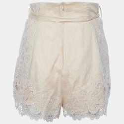 Pre Owned Zimmermann Cream Embroidered Cotton Belted Shorts S