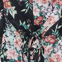 Pre Owned Zimmermann Black Floral Printed Linen Lace-Up Crop Top S