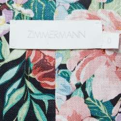 Pre Owned Zimmermann Black Floral Printed Linen Lace-Up Crop Top S