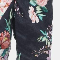 Pre Owned Zimmermann Black Floral Printed Linen Lace-Up Crop Top S