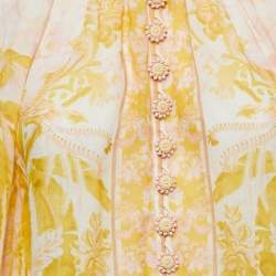 Pre Owned Zimmermann Yellow Floral Print Ramie Buttoned Long Sleeve Blouse S