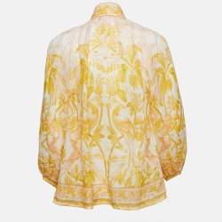 Pre Owned Zimmermann Yellow Floral Print Ramie Buttoned Long Sleeve Blouse S