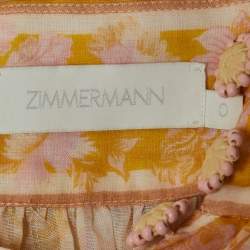 Pre Owned Zimmermann Yellow Floral Print Ramie Buttoned Long Sleeve Blouse S