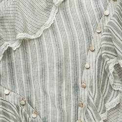 Pre Owned Zimmermann White Striped Silk Blend Ruffled Long Sleeve Blouse M