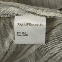 Pre Owned Zimmermann White Striped Silk Blend Ruffled Long Sleeve Blouse M