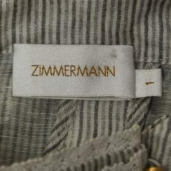 Pre Owned Zimmermann White Striped Silk Blend Ruffled Long Sleeve Blouse M