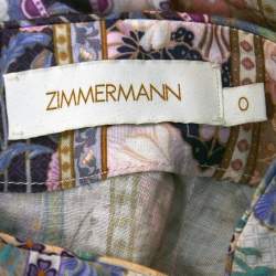 Zimmermann Multicolor Print Ramie Embellished Buttons Long Sleeve Blouse S