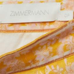 Zimmermann Yellow Floral Print Linen Belted Midi Skirt S