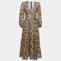 Zimmermann Mustard Yellow Leopard Print Linen Flared Midi Dress S