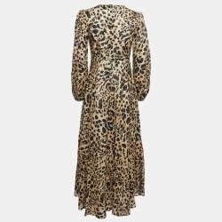 Zimmermann Mustard Yellow Leopard Print Linen Flared Midi Dress S