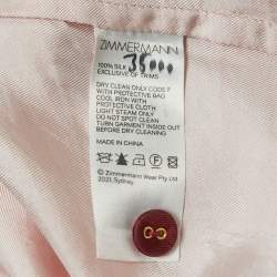 Pre Owned Zimmermann Pink/Burgundy Floral Printed Silk Tie-Neck Blouse M