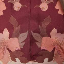 Pre Owned Zimmermann Pink/Burgundy Floral Printed Silk Tie-Neck Blouse M