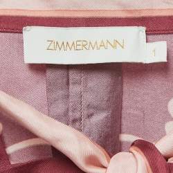 Pre Owned Zimmermann Pink/Burgundy Floral Printed Silk Tie-Neck Blouse M