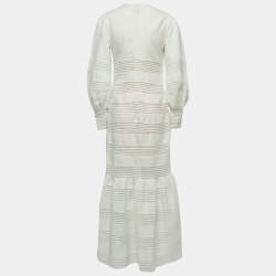 Zimmermann White Linen Blouson Sleeve Maxi Dress L