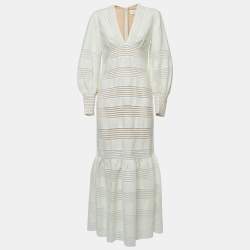 Zimmermann White Linen Blouson Sleeve Maxi Dress L