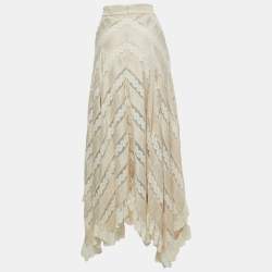 Pre Owned Zimmermann Cream Satin Lace Trimmed Maxi Skirt L