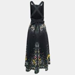 Zimmermann Black Floral Embroidered Linen Open-Back Midi Dress S 