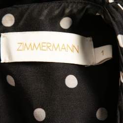 Pre Owned Zimmermann Black Polka Dot Print Pleated Synthetic Puff Sleeve Midi Dress M