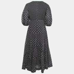 Pre Owned Zimmermann Black Polka Dot Print Pleated Synthetic Puff Sleeve Midi Dress M