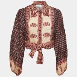Zimmermann Black Printed Linen Jaya Tie-front Blouse M