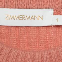 Pre Owned Zimmermann Light Pink Wool & Cashmere knit Fringe Detail Sweater M