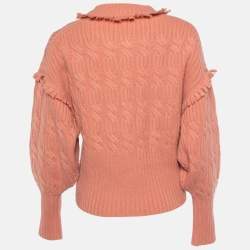 Pre Owned Zimmermann Light Pink Wool & Cashmere knit Fringe Detail Sweater M