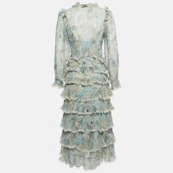 Pre Owned Zimmermann Blue Paisley Print Silk Tiered Ladybeetle Midi Dress M