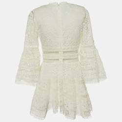 Pre Owned Zimmermann White Cutwork & Lace Lovehorn Mini Dress S