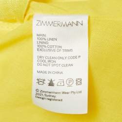 Pre Owned Zimmermann Yellow Linen Tie Detail Pleated Mini Dress M